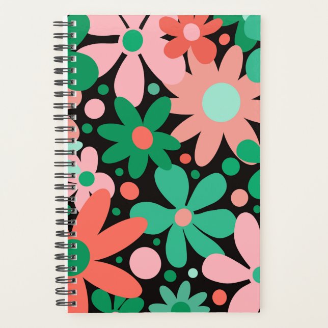 Fleurs modernes et funky en rose, vert et corail. (Devant)