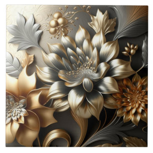 Fleurs modernes or argent céramique carreau