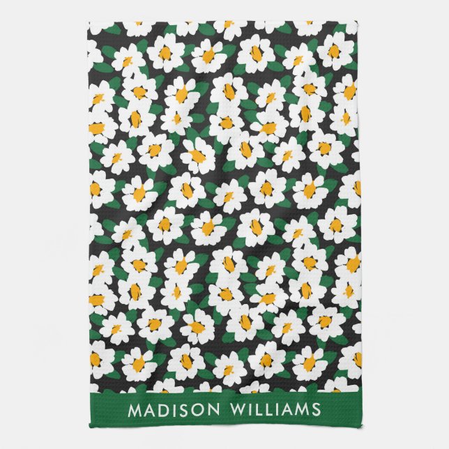 Fleurs Monogrammes Élégante Serviette De Cuisine É (Vertical)