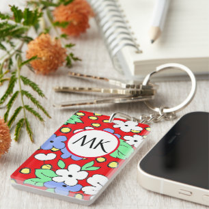 Fleurs monogrammes rouges et blanches personnalisé