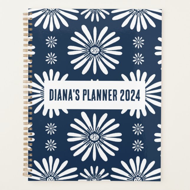 Fleurs Motifs marguerites fleurissent Floral Navy  (Devant)