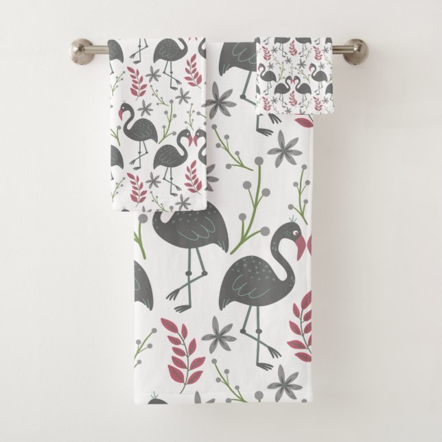 Fleurs motifs roses flamingo sans coutures, feuill (En situation)