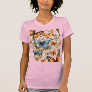 Fleurs multicolores en papillons t-shirt femme