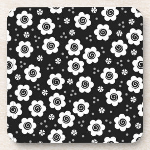 Fleurs noires blanches mignonnes Dessous de verre 