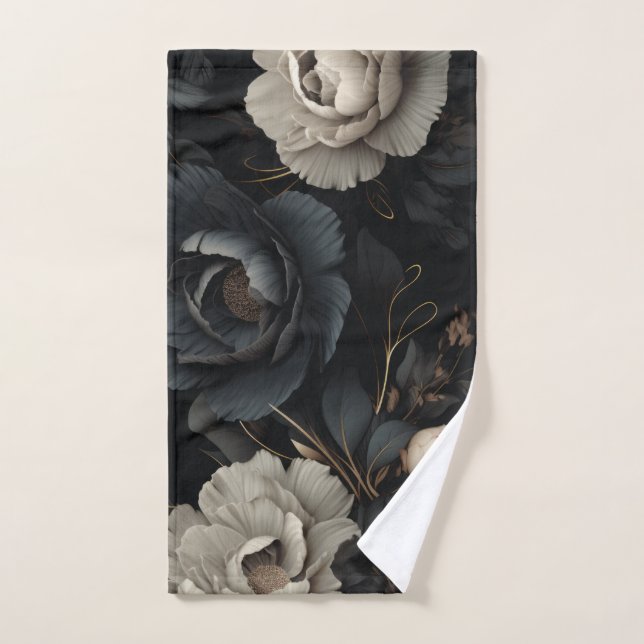 Fleurs noires et blanches (Serviette à main)