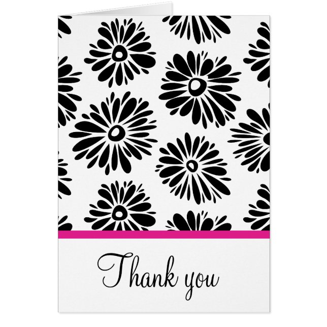 Fleurs noires et blanches funky Carte de remerciem (Devant)