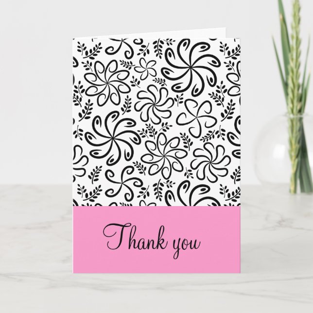 Fleurs noires et blanches funky Carte de remerciem (Devant)