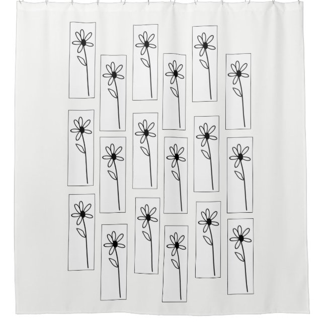 Fleurs noires et blanches Rideau de douche fleurie (Devant)
