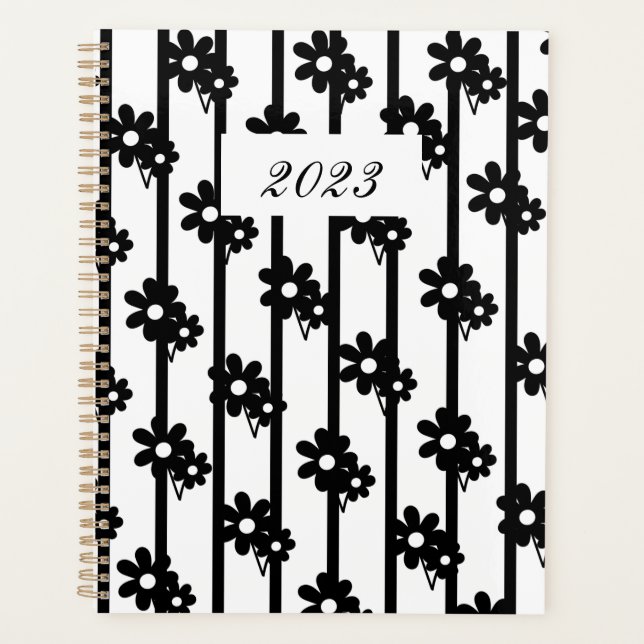 Fleurs Noires Modernes Avec Bandes Noires Et Blanc (Devant)