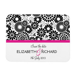 Fleurs noires rétro 'Sauvez la date' Magnet