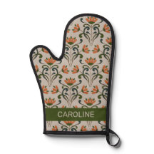 Fleurs orange boho Art nouveau avec nom beige