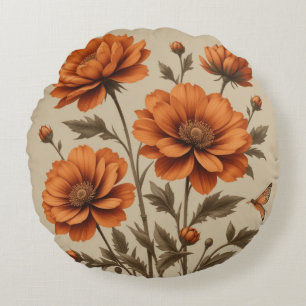 Fleurs orange brûlées 3d sur coussin arrière - pla