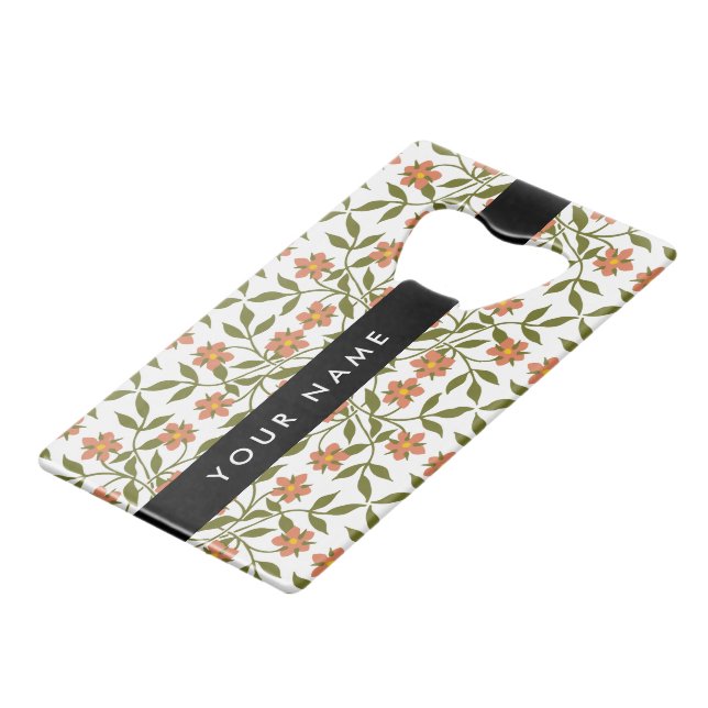 Fleurs orange, Motif Floral, Boho, Votre Nom (Devant Angle)