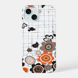 Fleurs Orange Poussins Grunge Taches d'Encre Gribo
