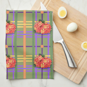 Fleurs orange sur la mousse Green Plaid Serviettes