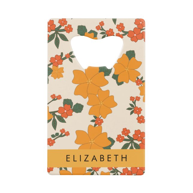 Fleurs Oranges, Motif De Fleurs, Votre Nom (Devant)