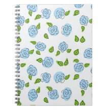 Fleurs ouvertes bleu clair sur Carnet spiral blanc