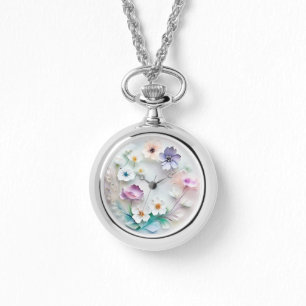 Fleurs pastel 3D délicates Regarder le collier