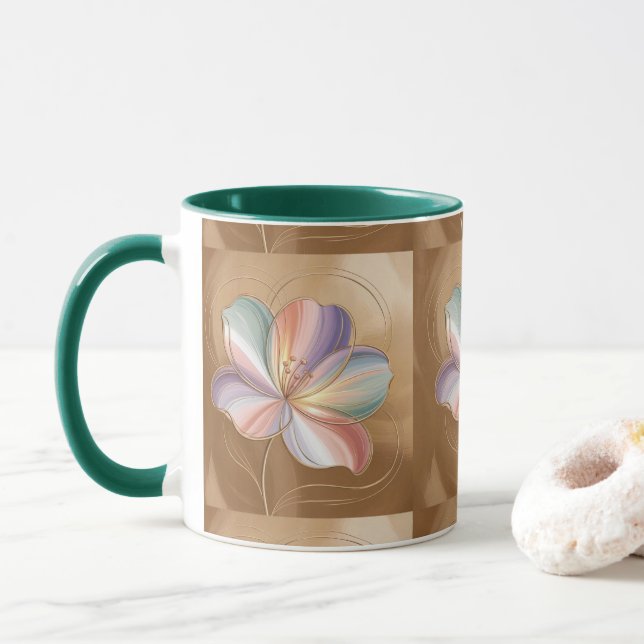 Fleurs Pastel Or Vert Combo Mug (Avec donut)