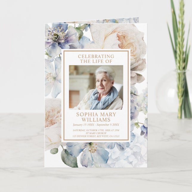 Fleurs Photo Memorial Funeral Programmes (Devant)