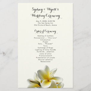 Fleurs Plumeria Jaune Programme de Mariage Plat