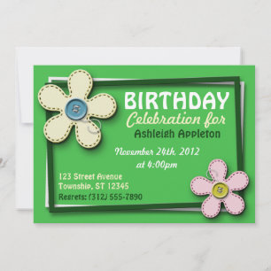 Fleurs pointillées Invitations d'anniversaire vert