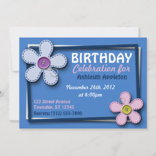 Fleurs pointillées tendance Bleu Invitations d'ann