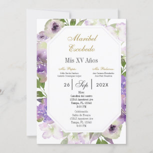 fleurs pourpres Quinceanera invitation