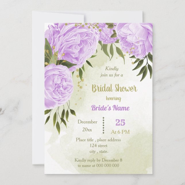 fleurs pourpres verdure nuptiale invitation douche (Devant)
