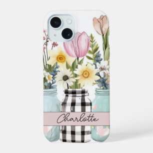 Fleurs printanières dans Mason Jar Design avec nom