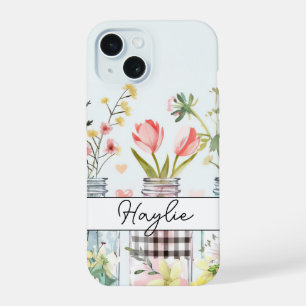Fleurs printanières dans Mason Jar Design avec nom