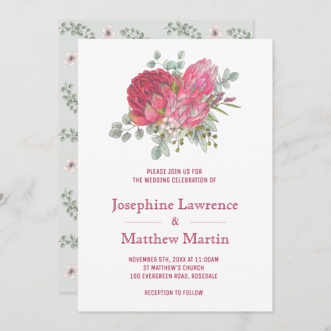 Fleurs Protea Invitations de mariage (Devant / Derrière)