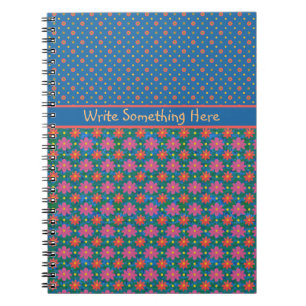 Fleurs Rangoli et Polkas sur Carnet spiral bleu