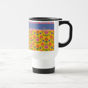 Fleurs Rangoli, Mug de Voyage Jaune pour personnal