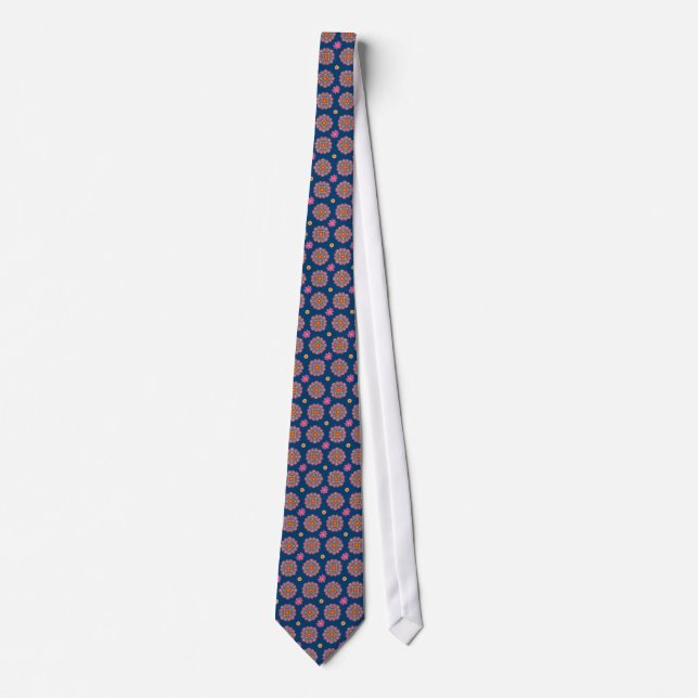 Fleurs Rangoli, Pois, Bleu, Cravate Unisex (Devant)