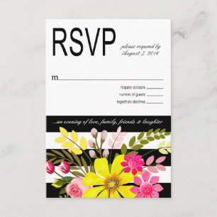 Fleurs rayées noires et blanches RSVP jaune
