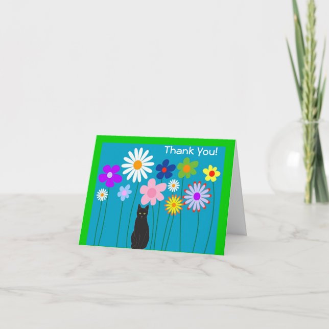 Fleurs rétro et cartes de remerciement de chat noi (Devant)