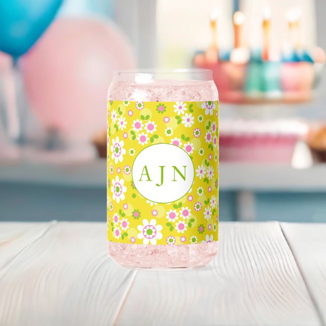 Fleurs rétro mod jaune et blanc monogramme  (Insitu (Baby Shower))