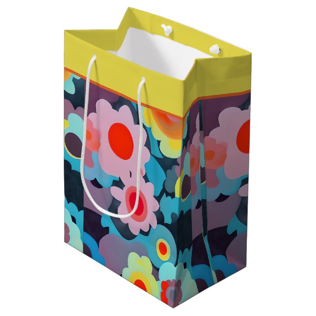 Fleurs rétro mod moyen sac cadeau (Devant Angle)
