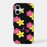 Fleurs Rétro Rose Jaune & Noir Personnalisé