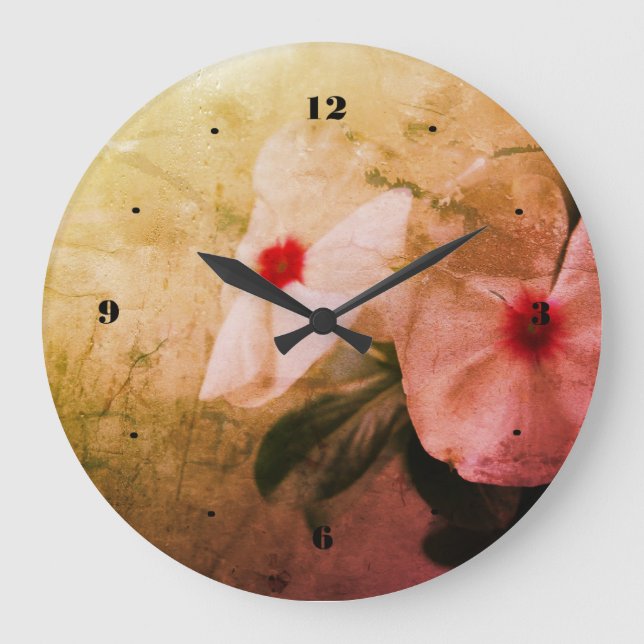 Fleurs rétros Photo Arrondi (Grande) Horloge mural (Recto)