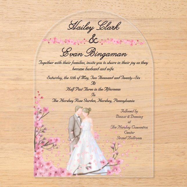 Fleurs romantiques Faire-part de mariage d'arc acr (Recto)