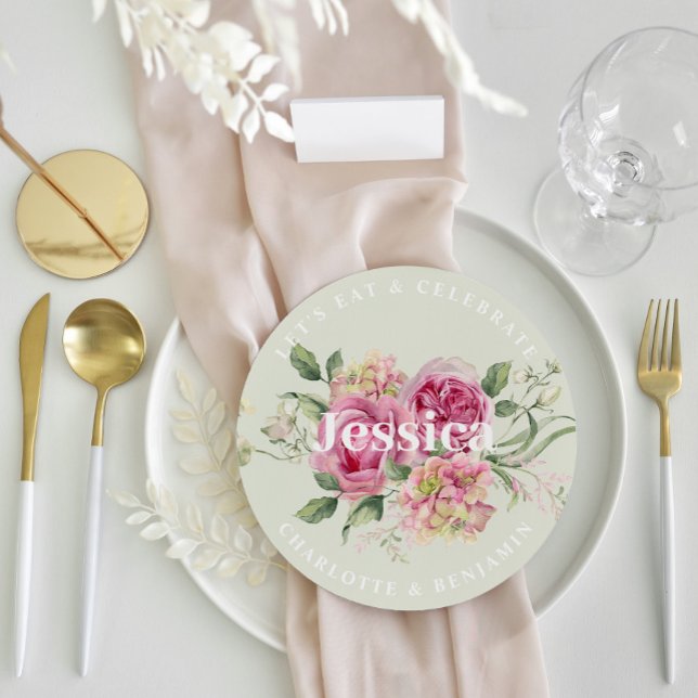 Fleurs romantiques Mariage Carte et menu de la pla (Romantic Flowers Wedding Guest Place Card and Menu)