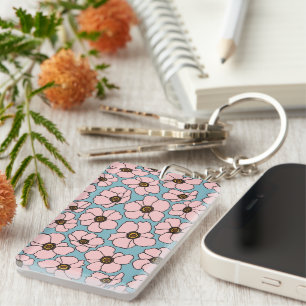 Fleurs rose Boho sur fond bleu