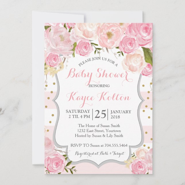 fleurs rose pâle Baby shower Invitation (Devant)