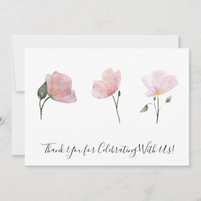 Fleurs roses Aquarelle Floral Art Carte de remerci (Devant)