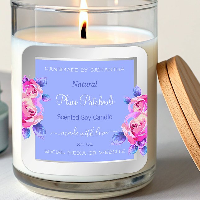 Fleurs roses Bleu Argent Étiquettes d'emballage de (Créateur téléchargé)