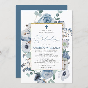 Fleurs Roses bleues Dedication Invitation