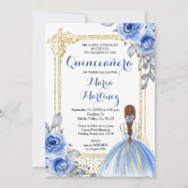 Fleurs Roses bleues Quinceañera Invitation