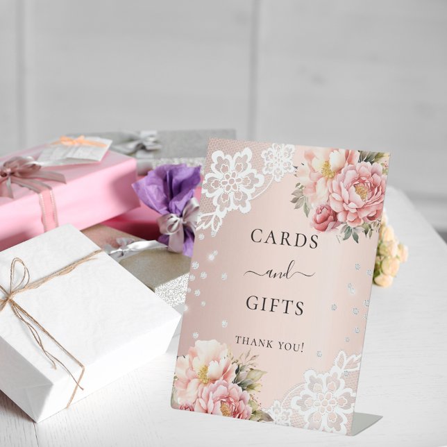 Fleurs roses dentelle cartes cadeaux signe (Créateur téléchargé)